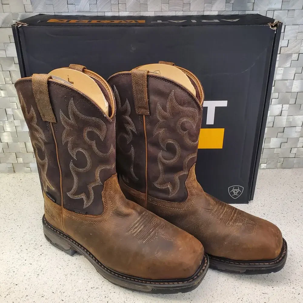 Ariat Mens Workhog Wide Square Toe Work Boots Waterproof Size 10.5 Wide